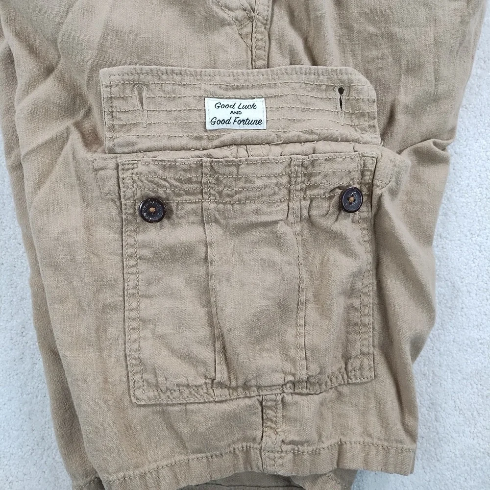 Lucky Brand Linen BlendCargo Shorts Men's 33 Khaki Relaxed Fit Utility Casual